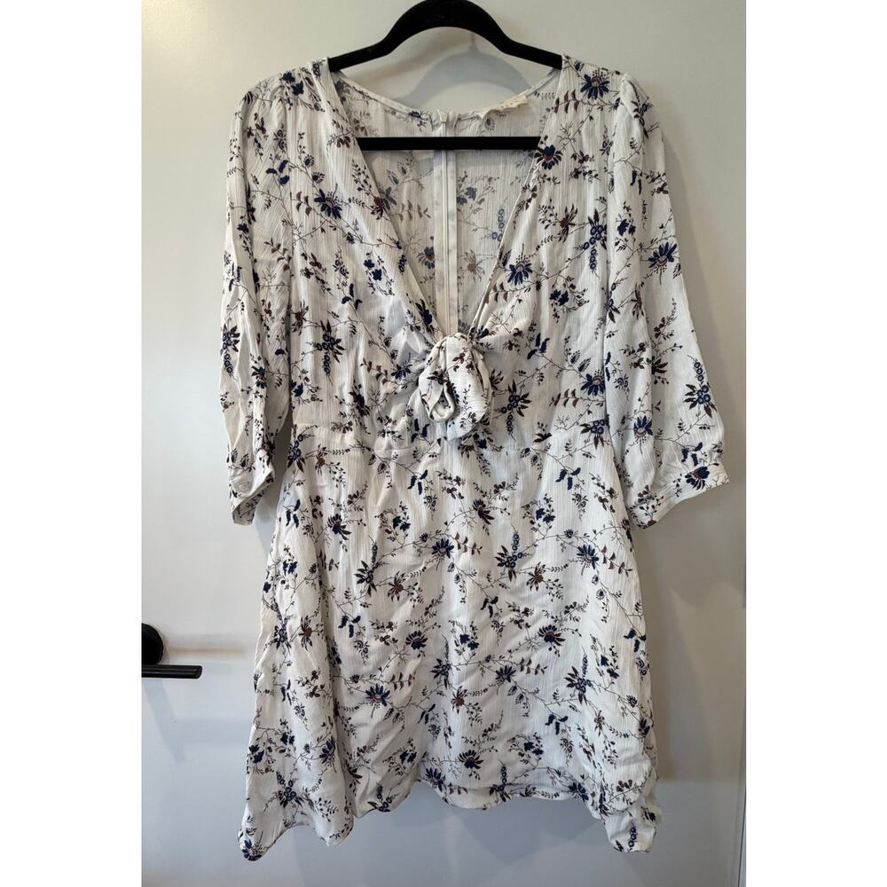 Promesa Mini Dress White Florals 3/4 Sleeve Womens Large